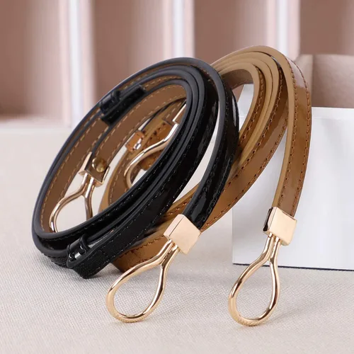 Miniatura 7 de JASGOOD Cinturón de cuero delgado para mujer, cinturones de cintura fina para vestidos de hasta 37 pulgadas con hebilla dorada, paquete de 2
