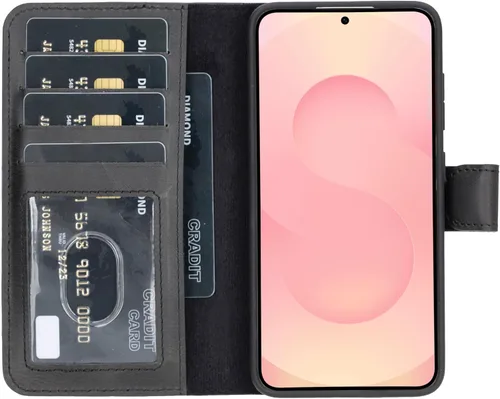 Miniatura 36 de HARDISTON Funda de piel compatible con Samsung Galaxy S22 Ultra – Funda magnética fuerte desmontable hecha a mano con tarjeteros y soporte, Negro