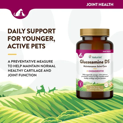 Miniatura 3 de NaturVet Glucosamina DS Nivel 1 Cuidado de mantenimiento Soporte de cadera y articulaciones Suplemento para mascotas para perros y gatos
