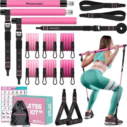Pilates Bar Kit with Resistance Bands, Multifunctional Pilates Bar for Women & Men with Heavy-Duty Metal Adjustment Buckle, Pilates Home Equipment