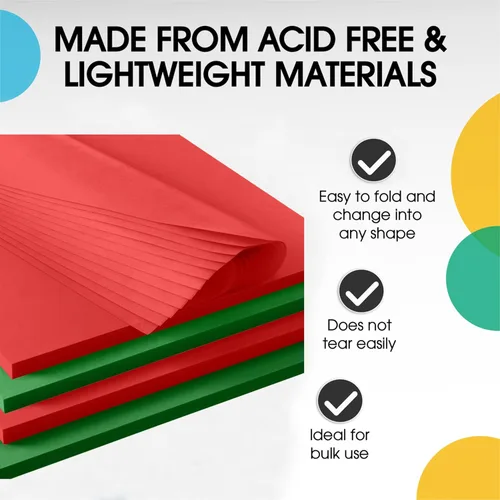 Miniatura 3 de Papel de seda rojo y verde para bolsas de regalo - Papel de seda a granel de 15" x 20", rojo y verde, 480 hojas - Papel periódico de 10 libras