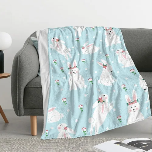Miniatura 18 de Manta de Pascua y primavera, manta de felpa acogedora y suave para sofá, cama, sofá, viajes, campamento para adultos/niños, color azul y blanco