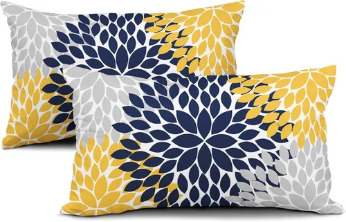 Miniatura 8 de Kawani Juego de 2 fundas de almohada de 12 x 20 pulgadas, diseño geométrico floral de dalia gris, juego de 2 elegantes almohadas lumbares de flores