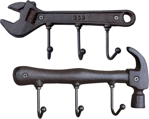 Miniatura 7 de KiaoTime Ganchos de Pared de Metal de Hierro Fundido Rústico, Perchero de Pared Montado en Forma de Martillo Retro Vintage, Soporte para Llaves