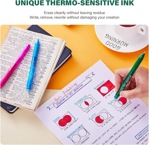 Miniatura 4 de ParKoo Bolígrafos de gel retráctiles borrables, punta fina de 0.028 in, tintas de colores surtidos para escritura de dibujos, paquete de 10