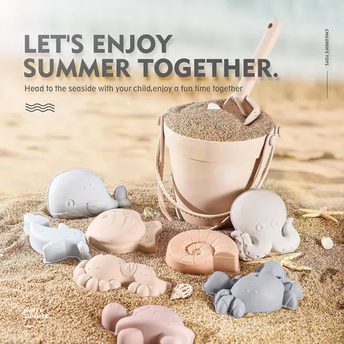 Miniatura 4 de MarcZero 11 juguetes de playa de silicona, modernos juguetes de playa para bebés, juego de playa apto para viajes, cubo de silicona, pala, 8 moldes