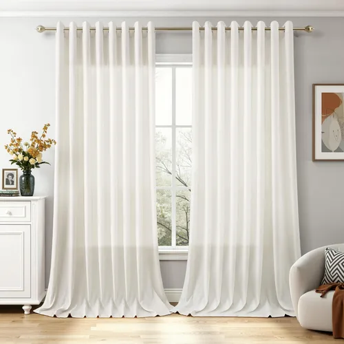 Miniatura 35 de Cortinas de lino beige de abedul de 84 pulgadas de largo para sala de estar, cortina semitransparente filtrante de luz de lujo, decoración moderna