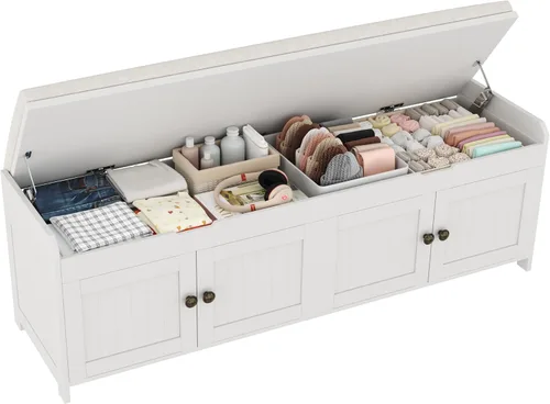 Miniatura 20 de HOMEFORT Banco para Zapatos de 30" con Almacenamiento de Tapa Elevable, Banco de Entrada con Asiento Acolchado, Banco de Madera para Pie de Cama