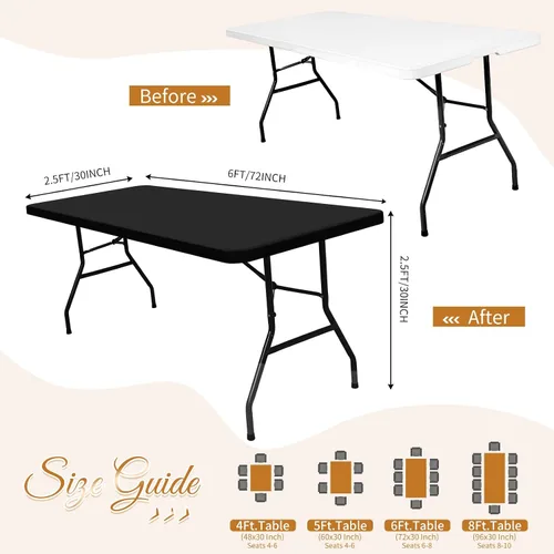Miniatura 2 de Paquete de 12 fundas de tela elástica para mesas de 6 pies, fundas de mesa de elastano negro, protector universal rectangular para interiores