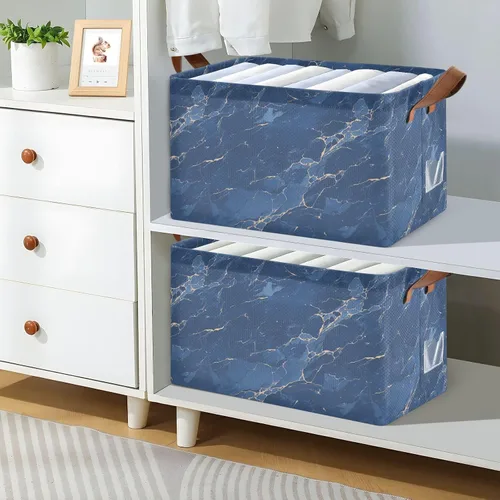 Miniatura 7 de Cestas de almacenamiento plegables decorativas de mármol azul oscuro de dibujos animados, organizador de almacenamiento con asas, estantes, armario