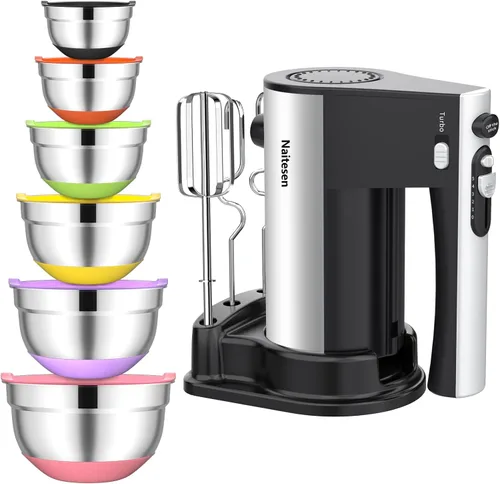 Miniatura 9 de Mezclador de mano eléctrico de 600 W, 10 velocidades, potente con mezclador de mano Turbo para hornear torta cocina mezclador con batidores, batir