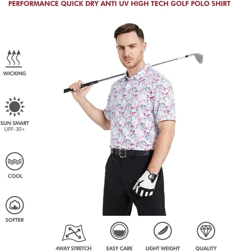Miniatura 5 de Camisas polo de golf para hombre, manga corta, a rayas, de rendimiento, absorben la humedad, ajuste seco
