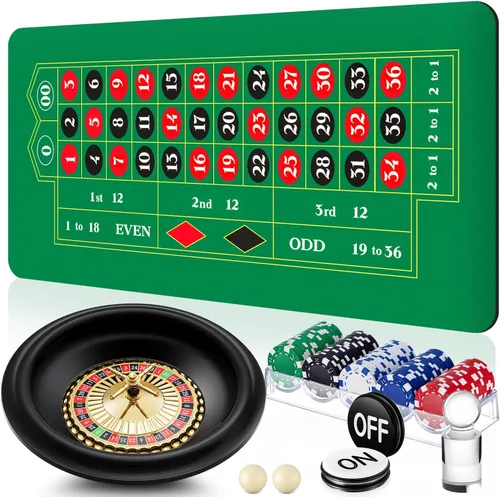 Miniatura 7 de Set de juego de ruleta Lunmon incluye rueda de ruleta negra de 16" (40 cm), tapete de goma para mesa de 35" x 16", 100 fichas, botón de croupier