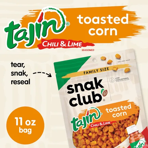 Miniatura 3 de Snak Club Tajin Maíz Tostado, Nuggets de Maíz Tostado con Condimento de Chile y Lima, Suave, Sin OGM, Sin Gluten, Aperitivo Kosher, Sin Colores ni