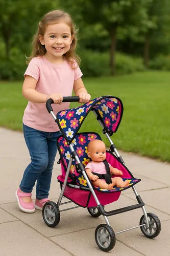Miniatura 2 de fash n kolor Cochecito de Muñecas Gemelas - Cochecito de Bebé de Juguete para Muñecas - Cochecito de Juguete con Canasta de Almacenamiento para Set