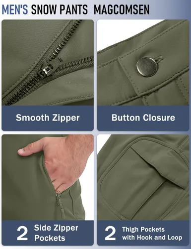 Miniatura 29 de MAGCOMSEN - Pantalones de invierno para hombre, impermeables, con forro polar pantalones tácticos softshell, para snowboard, esquí, con bolsillos
