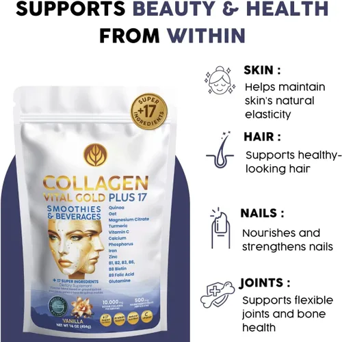 Miniatura 7 de Vital Life - Polvo de péptidos de colágeno – Colágeno hidrolizado con fórmula BioSynergy y 17 súper ingredientes, sabor a vainilla, 16 onzas, apoya
