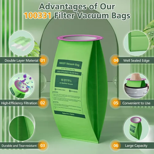 Miniatura 3 de Paquete de 16 bolsas de vacío 100331 de repuesto compatibles con aspiradora ProTeam de 10 cuartos de galón, para Coachvac, Super Coachvac, Megavac