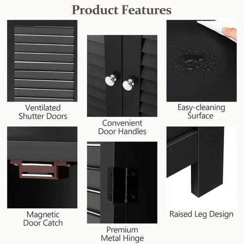 Miniatura 8 de COSTWAY Armario de almacenamiento para baño, organizador de almacenamiento lateral de madera con puertas de rejilla y estante extraíble, gabinete