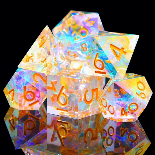 Miniatura 31 de Juego de dados DND de borde afilado de 8 piezas (extra D20) para Calabozos y Dragones – 2 D20 D4 D6 D8 D10 D12 D10% – Dados de resina poliédrica