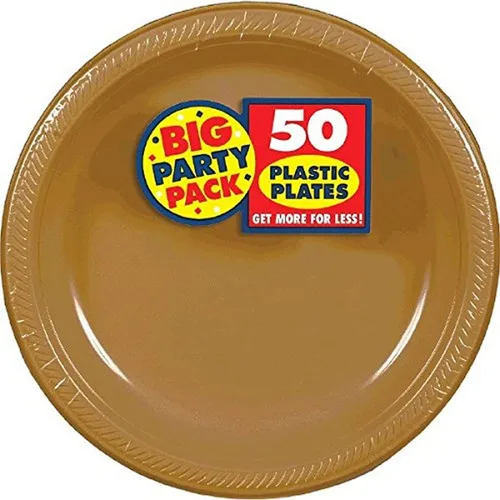 Amscan Platos de plástico desechables redondos dorados – 7 pulgadas (paquete de 50) – Vajilla resistente para fiestas, eventos y uso diario Oro