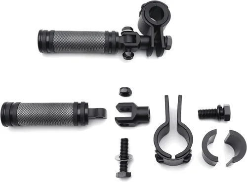 Clavija de pie redonda negra con abrazadera de 0.984 in 1.260 in compatible con YAMAH XV250 XV400 Virage [P/N: MT216-049+216-096-BK]