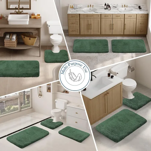 Miniatura 6 de Walensee - Alfombra de baño antideslizante, 16 x 24 pulgadas, verde cazador, absorbente de agua, de microfibra suave, peluda, lavable a máquina