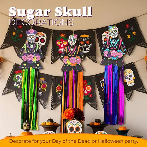 Miniatura 2 de 4E's Novelty Decoraciones colgantes del Día de los Muertos, 36 pulgadas, paquete de 3 pancartas decorativas del día de los muertos (3 pies de alto)