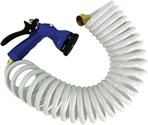 MANGUERA ENROLLADA BLANCA CON NOZ 15' BLANCO