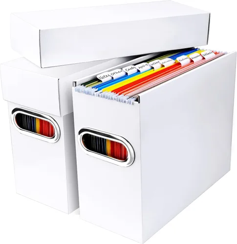 Miniatura 9 de Caja organizadora de archivos con tapa y asa, cajas de almacenamiento de carpetas de archivos colgantes de cartón grueso para tamaño carta, Negro