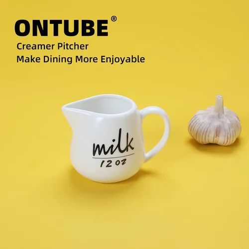 Miniatura 6 de Jarra de crema con asa, recipiente de cerámica para leche, café, salsa, apto para microondas, blanco (12 onzas, juego/1)