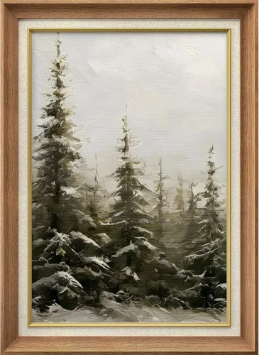 Miniatura 11 de MUDECOR Lienzo enmarcado prémium para pared, pinos nevados en bosque de invierno, ilustraciones modernas, arte contemporáneo, escénico, divertido