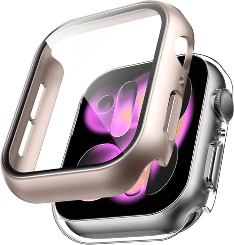 Miniatura 8 de TAURI - Juego de 2 carcasas rígidas para Apple Watch SE Series 6, 5, 4, 1.732 in (44mm), protector de pantalla integrado de cristal templado 9H, Azul