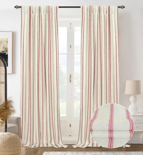 Miniatura 69 de DriftAway - Cortinas de Lino Mezcla de Granja 100% Opacas de 84 Pulgadas de Largo para Dormitorio, Cortinas Verticales Rayadas Impresas de Lino