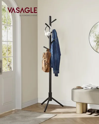 Miniatura 2 de VASAGLE Perchero de Madera Maciza Independiente, Perchero Independiente en Forma de Árbol con 8 Ganchos, 3 Opciones de Altura, para Ropa, Sombreros