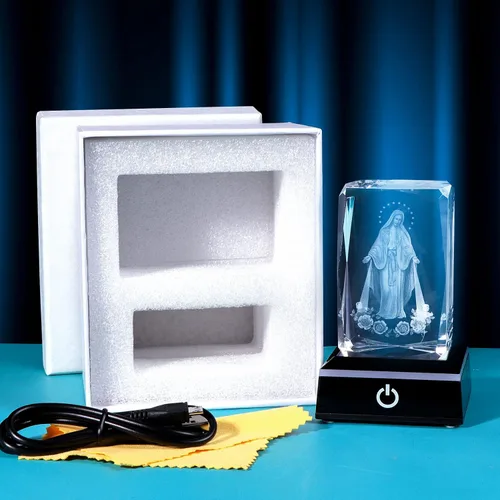 Miniatura 5 de Movdyka Estatua de cristal 3D de Virgen María, regalos religiosos para mujeres y hombres, figura religiosa con grabado láser cristiano, adornos