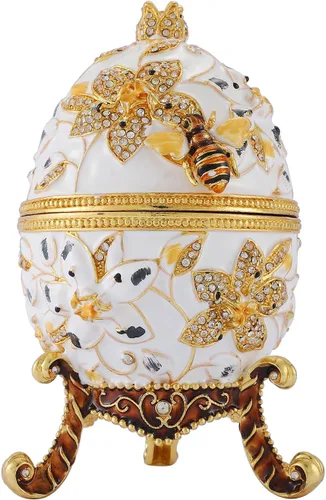 Miniatura 9 de QIFU Huevo de Pascua: Extra grande de 7 pulgadas, pintado a mano, esmaltado decorativo con bisagras, joyero, regalo único para decoración y Rojo