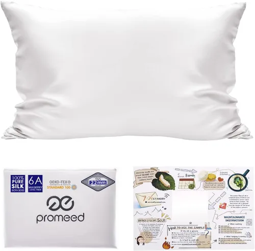 Miniatura 7 de PROMEED Funda de almohada de seda negra de grado 6A+ con cremallera, 23 fundas de almohada de seda de morera natural Momme para cabello y piel, Negro
