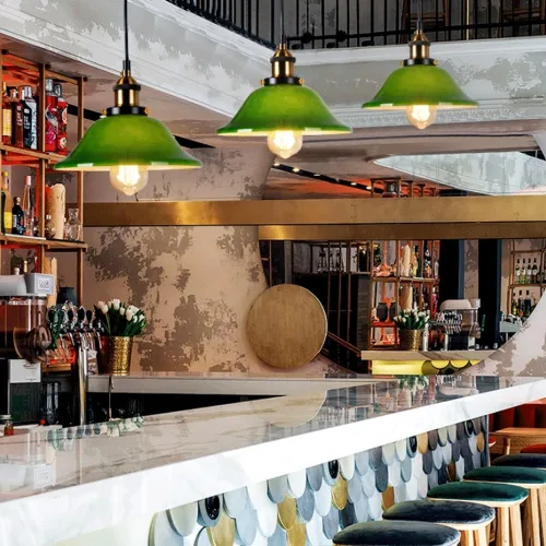 Miniatura 3 de Nordic Retro Green Glass Pendant Lights, Mid Century Dome Metal Hanging Pendant Lamp, Adjustable Cord E27/E26 Sockets Chandelier for Kitchen Island