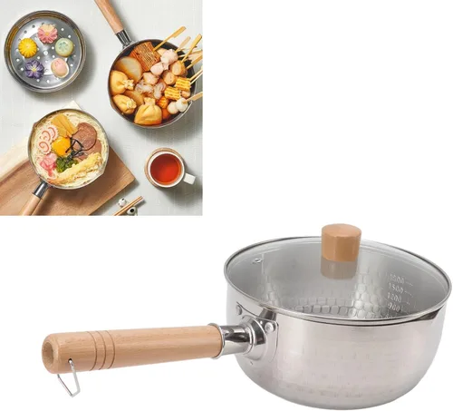 Miniatura 6 de Cacerola japonesa tradicional japonesa antiadherente de 7.9 in de diámetro con tapa, mango de madera, olla de sopa de leche de acero inoxidable