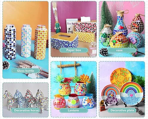 Miniatura 5 de BTMIEY Azulejos de mosaico de cristal de color mixto, 200 unids/bolsa Azulejos de mosaico de vidrio cuadrado para manualidades Proveedor de azulejos