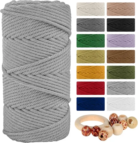 Miniatura 25 de Cordón de algodón macramé 5mmx109 yardas 4 hebras, Munzong Natural hecho a mano 4 cuerdas de algodón trenzadas para colgar en la pared, tejido