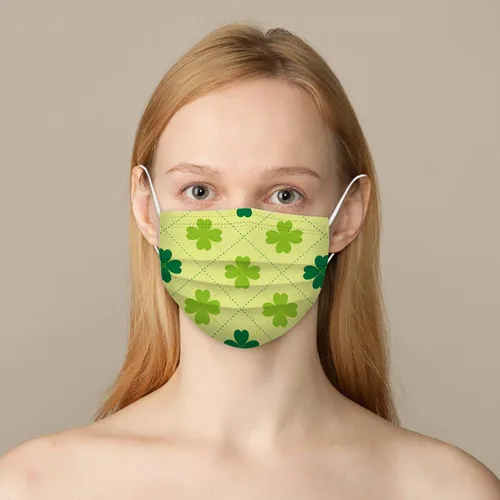 Miniatura 3 de Mascarillas desechables para el día de San Patricio para adultos, diseño de tréboles verdes irlandeses, decoración de la cara, 3 capas, no tejidas