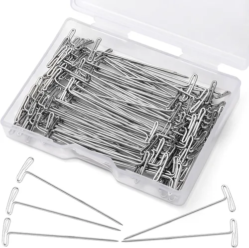 120 pines en T de 1.5 pulgadas, horquillas en T para peluca para cabeza de espuma con caja transparente de plástico, pasadores en T de costura para