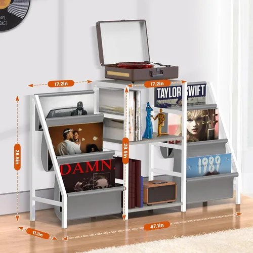 Miniatura 3 de Soporte para tocadiscos, almacenamiento de discos de vinilo con 6 niveles hasta 280 discos de CD, estante de exhibición para sala de estar, Blanco