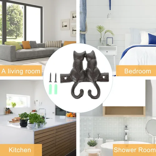Miniatura 5 de Housoutil Gancho de sombrero y abrigo en forma de gato de estilo retro de hierro para el hogar montado en la pared colgante decorativo