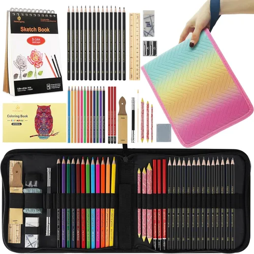 Miniatura 10 de Heshengping, Juego de lápices de dibujo, bolígrafo de dibujo, kit de bocetos de carbón, lápices de acuarela de carbón de grafito, lápices