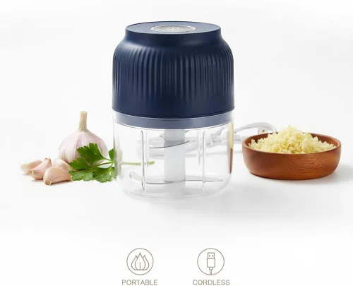 Miniatura 4 de Picadora eléctrica de ajo de capacidad de 10.1 fl oz, mini cortador de verduras portátil, 4 cuchillas afiladas de acero inoxidable, mini picadora