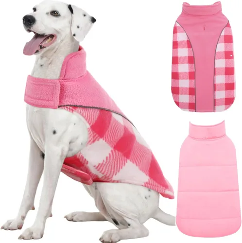 Miniatura 18 de Kuoser - Abrigo reversible para perros para climas fríos, abrigo de invierno impermeable reflejante para mascotas, abrigo para perros a cuadros
