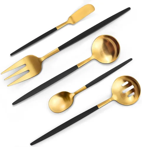 Miniatura 12 de VANVRO Juego de cubiertos color dorado champán, juego de cubiertos de acero inoxidable de 60 piezas, juego de cubiertos mate para 12, cubiertos